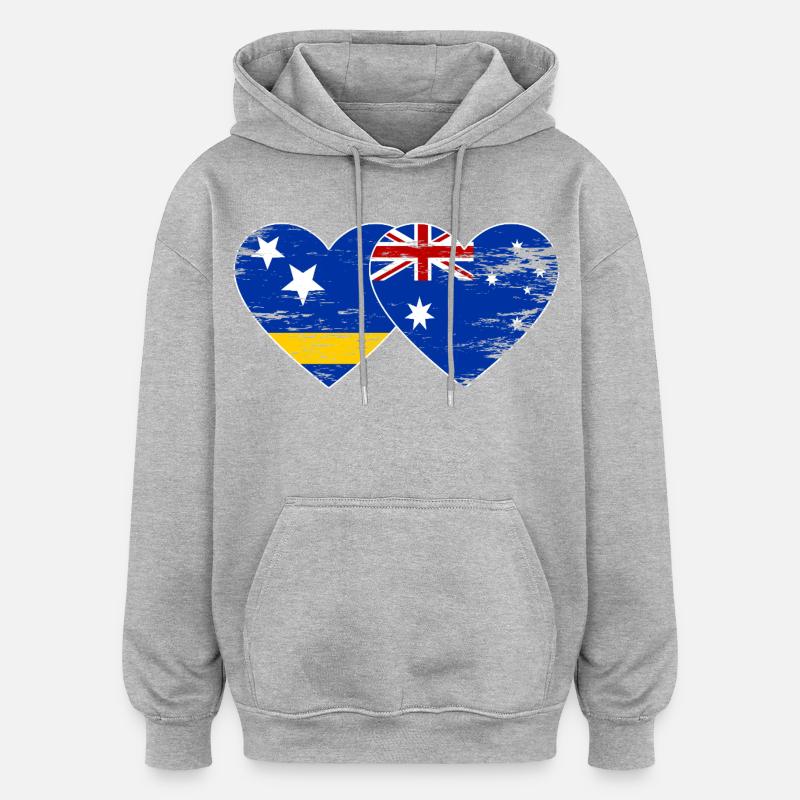 Curacao_Australien_Flagge_Herz_used - Sweat à capuche oversize unisexe - gris chiné
