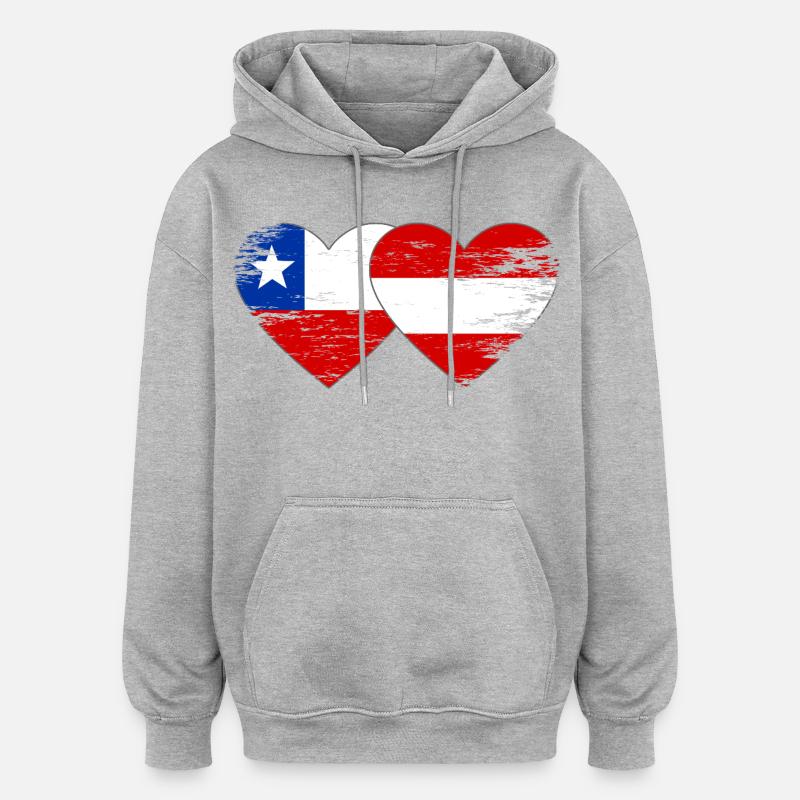 Cœur du drapeau Chili Autrichien - Sweat à capuche oversize unisexe - gris chiné