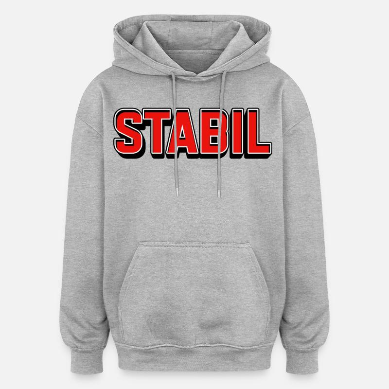 Lettrage en blocs rouge vif stable - Sweat à capuche oversize unisexe - gris chiné