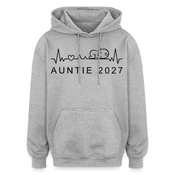 Annonce de grossesse Auntie 2027 Baby Heartbeat - Sweat à capuche oversize unisexe - gris chiné - Devant - Noah (186cm)
