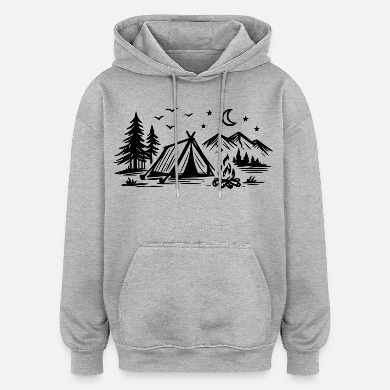 Tente de camping - Sweat à capuche oversize unisexe - gris chiné