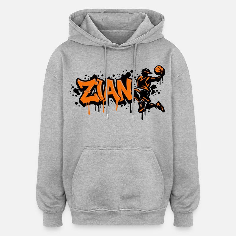 Zian Graffiti Dunk Orange - Oversized Unisex Hoodie - heather grey
