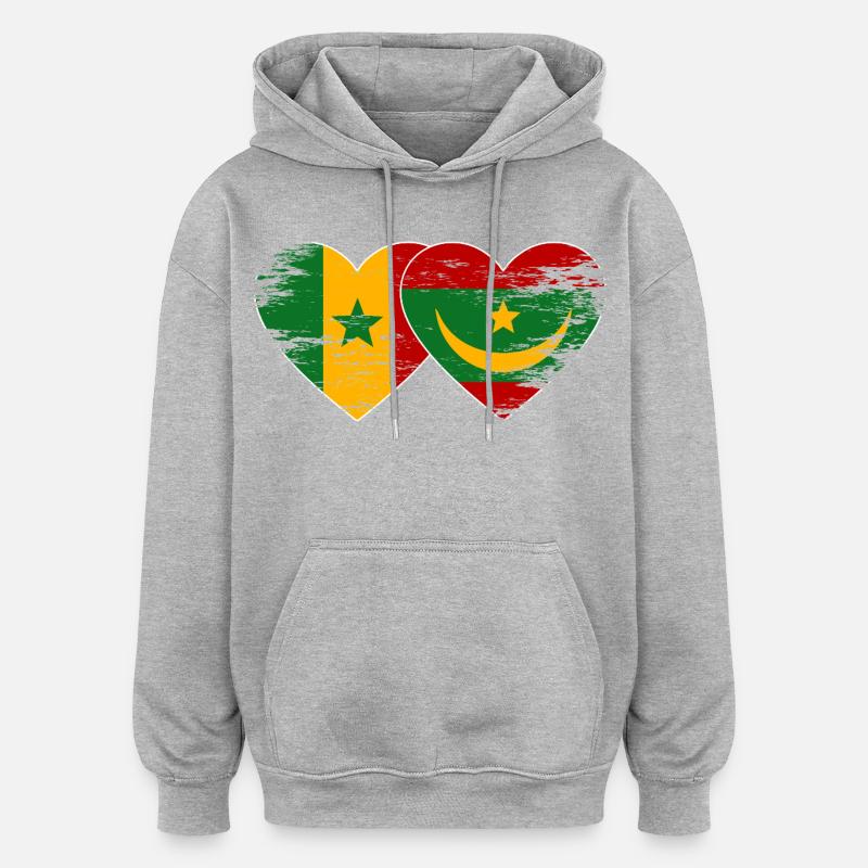 Senegal_Mauretanien_Flagge_Herz_used - Sweat à capuche oversize unisexe - gris chiné