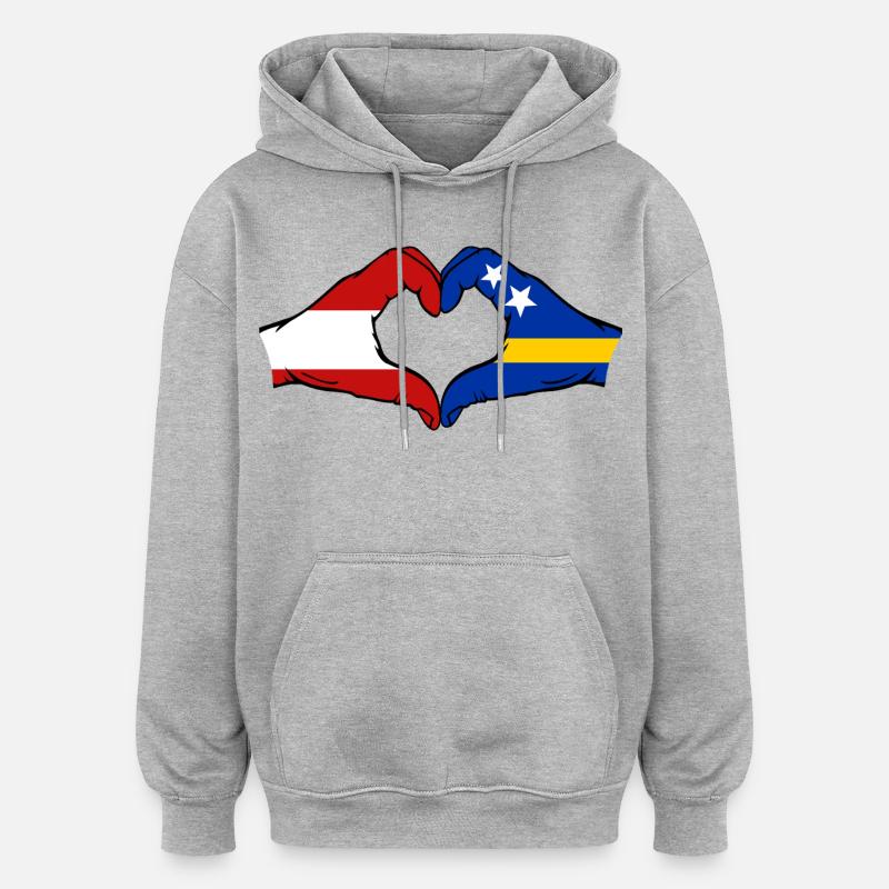 Österreich_Curaçao_Flagge_Haende_Herzform - Sweat à capuche oversize unisexe - gris chiné
