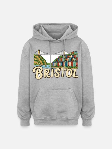 Bristol Clifton Suspension Bridge Retro Sticker - Oversized Unisex Hoodie - heather grey