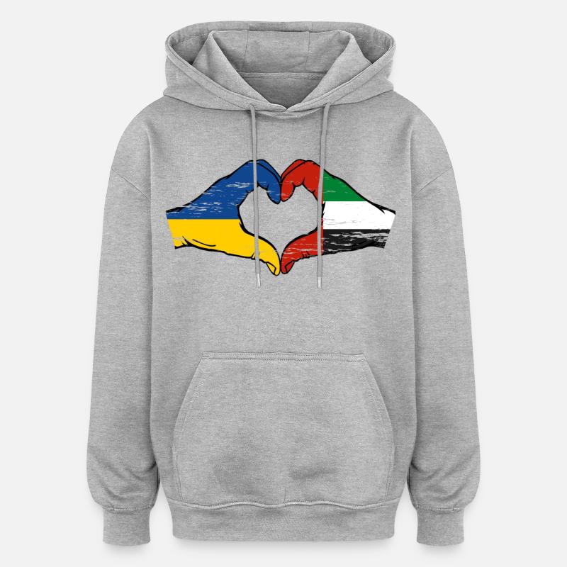 Ukraine Émirats arabes unis Cœur - Sweat à capuche oversize unisexe - gris chiné