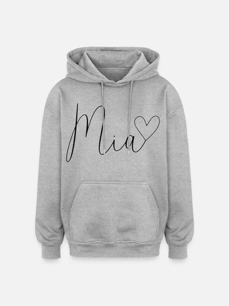 Mia nom Prénom Fille - Sweat à capuche oversize unisexe - gris chiné