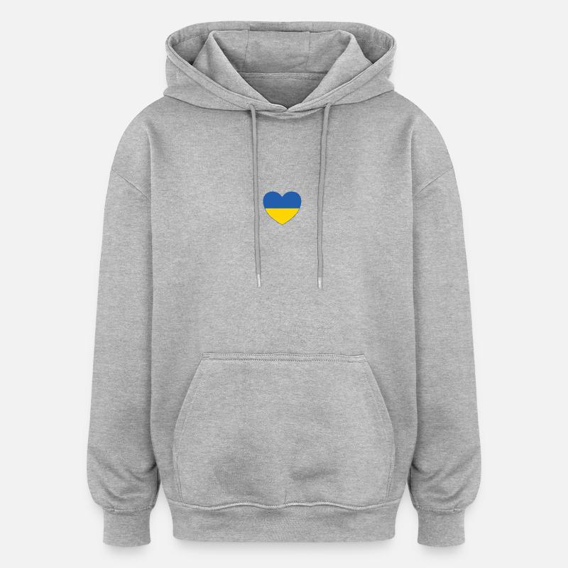 Drapeau de l’Ukraine Coeur - Sweat à capuche oversize unisexe - gris chiné