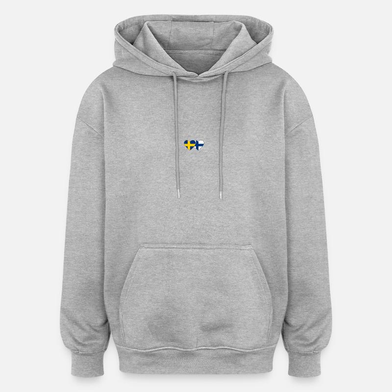 Suède Finlande Drapeau Coeur - Sweat à capuche oversize unisexe - gris chiné