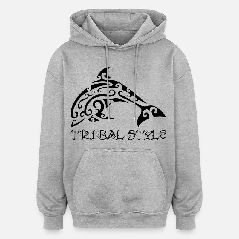 Dauphin noir de Polynésie - Sweat à capuche oversize unisexe - gris chiné