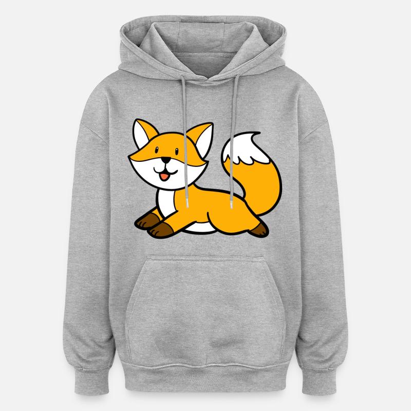 Renard couché - Sweat à capuche oversize unisexe - gris chiné