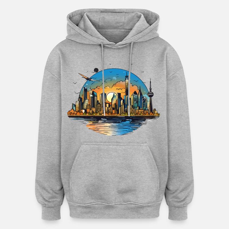 Sunset Skyline Reflection - Oversized Unisex Hoodie - heather grey