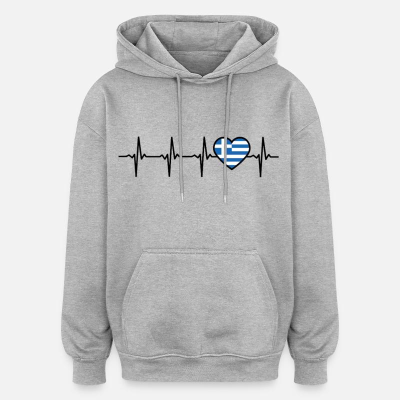 Grèce Heartbeat Drapeau Grec - Sweat à capuche oversize unisexe - gris chiné