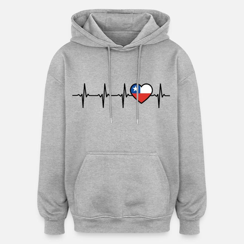 Chili Heartbeat Drapeau Chiliens - Sweat à capuche oversize unisexe - gris chiné