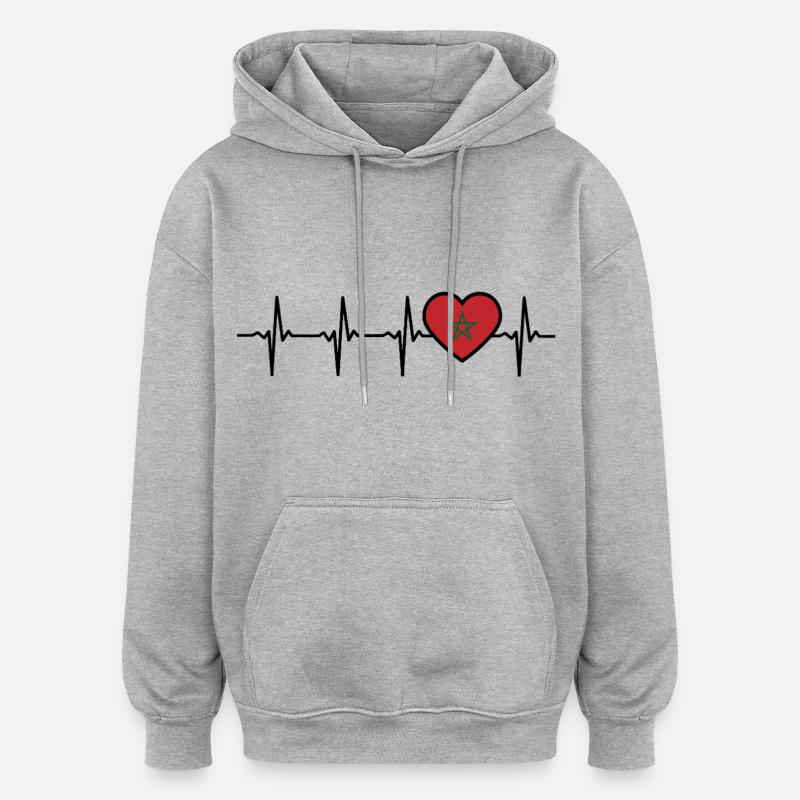 Maroc Heartbeat Drapeau Marocain - Sweat à capuche oversize unisexe - gris chiné