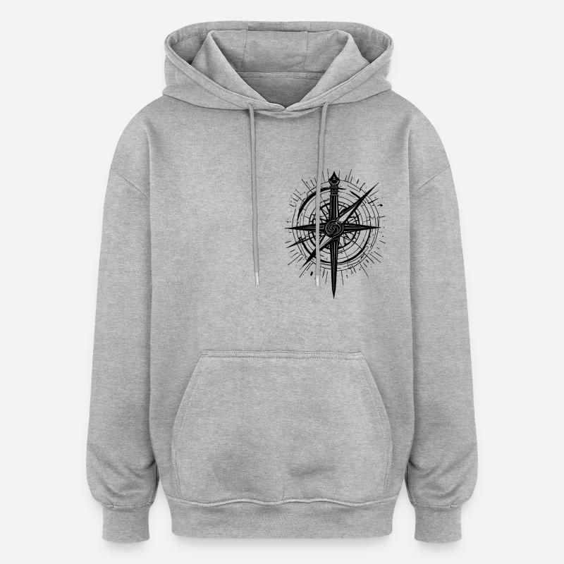 Abstrakter Kompass der Elemente - Oversized Unisex Hoodie - Grau meliert