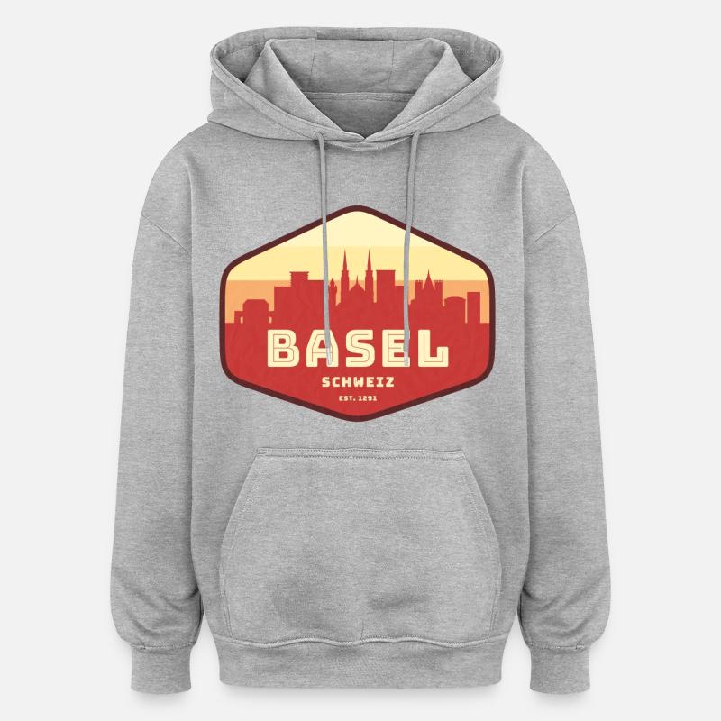 Basel Skyline Retro Abzeichen - Oversized Unisex Hoodie - Grau meliert