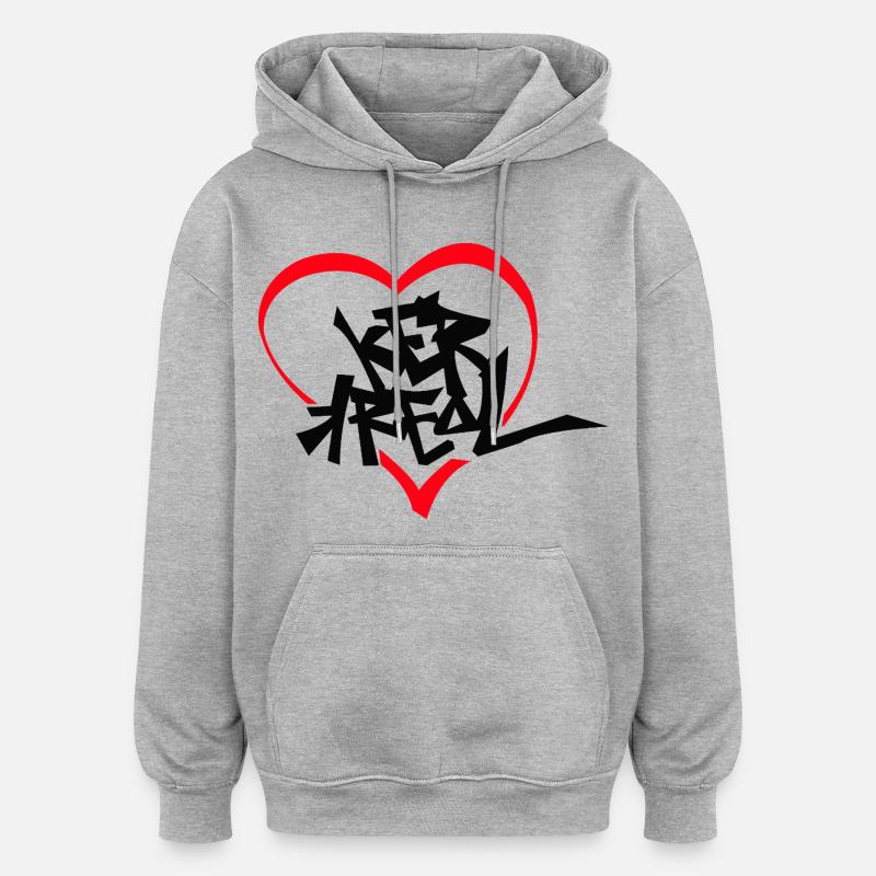 I love Ker Kreol - Sweat à capuche oversize unisexe - gris chiné