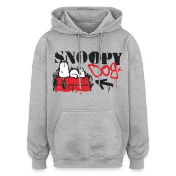 Peanuts Snoopy Graffiti Dog Chien - Sweat à capuche oversize unisexe - gris chiné - Devant - Noah (186cm)