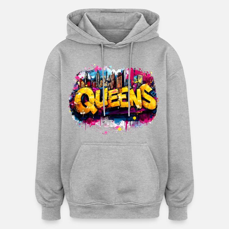 Queens Graffiti Skyline Farbexplosion - Oversized Unisex Hoodie - Grau meliert
