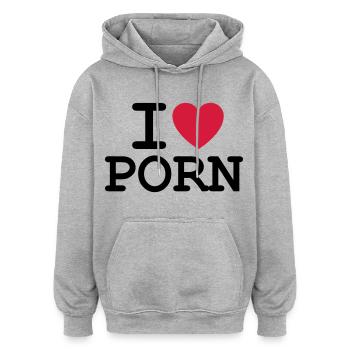 Je aime porno - Sweat à capuche oversize unisexe - gris chiné - Devant - Noah (186cm)