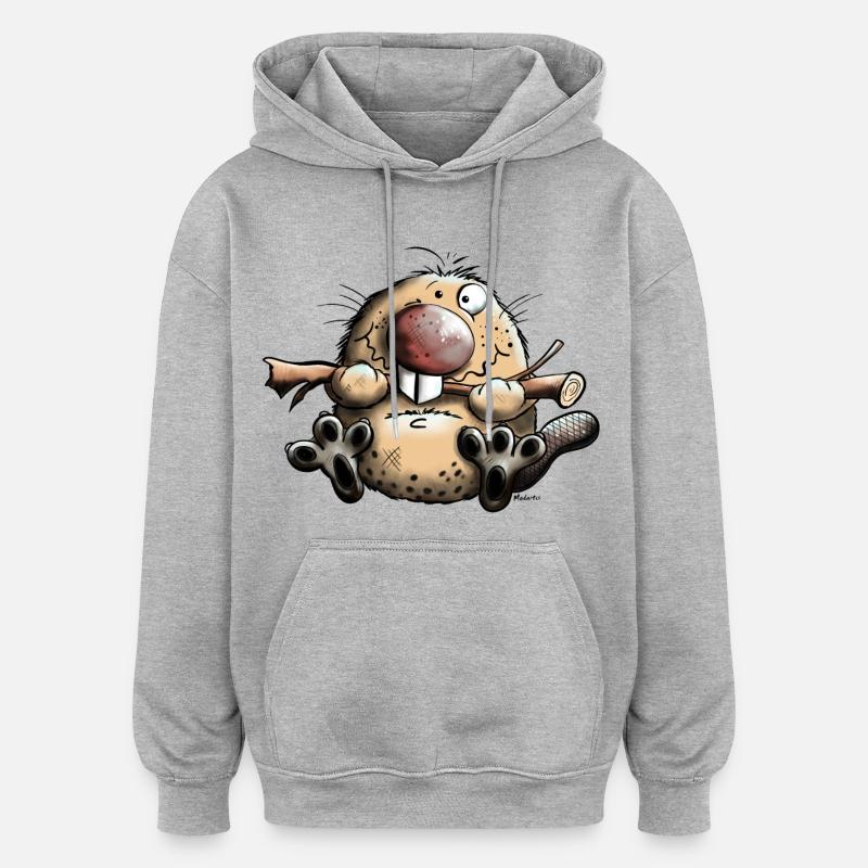 Drôle Castor - Sweat à capuche oversize unisexe - gris chiné