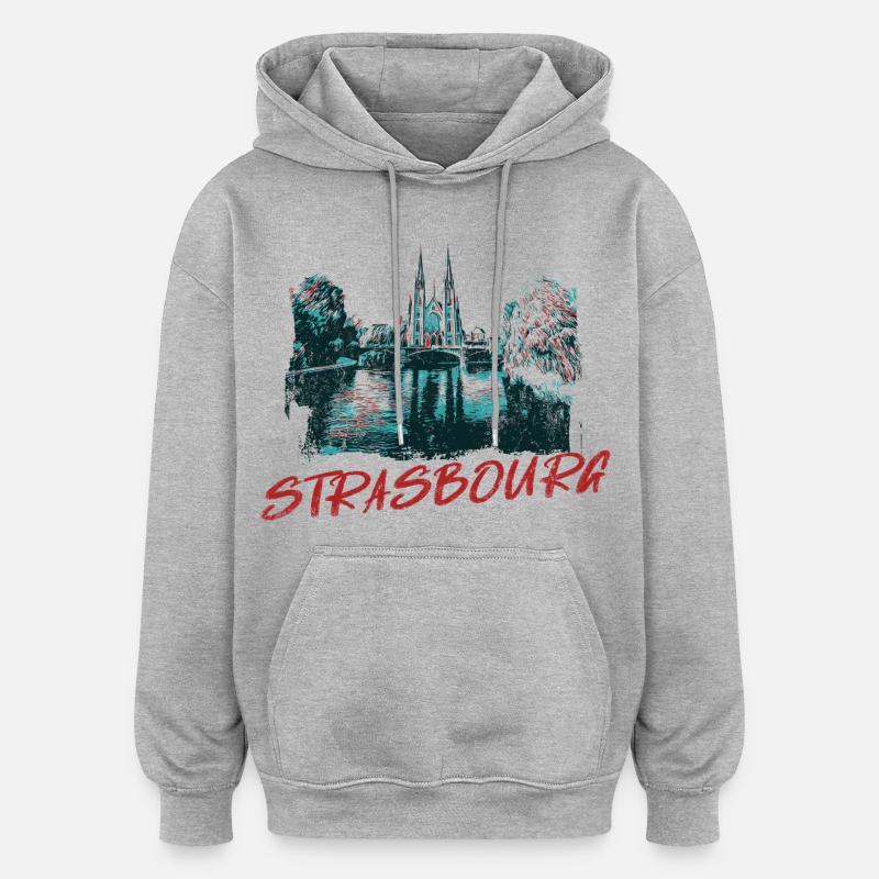 Paysage avec la Cathédrale de Strasbourg  - Sweat à capuche oversize unisexe - gris chiné