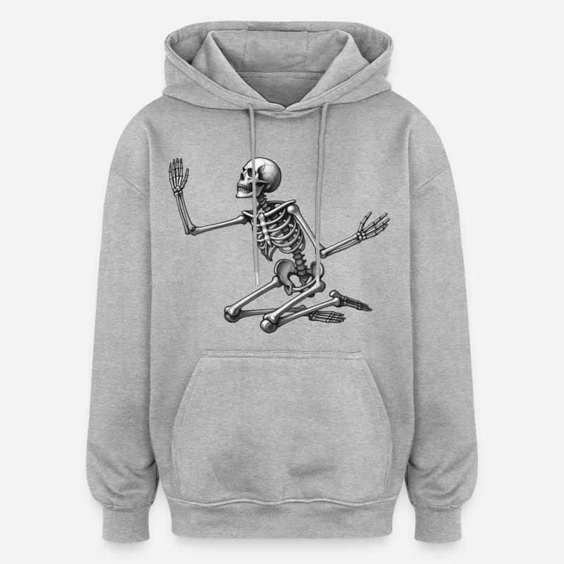 KNEELING SKELETON - black & white - Sweat à capuche oversize unisexe - gris chiné
