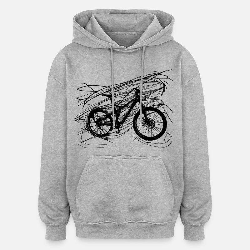 Dessin au trait de vélo - Sweat à capuche oversize unisexe - gris chiné