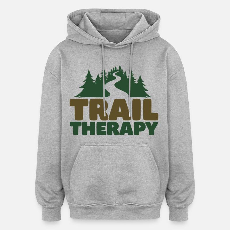 TRAIL THERAPY Spruch Statement - Oversized Unisex Hoodie - Grau meliert