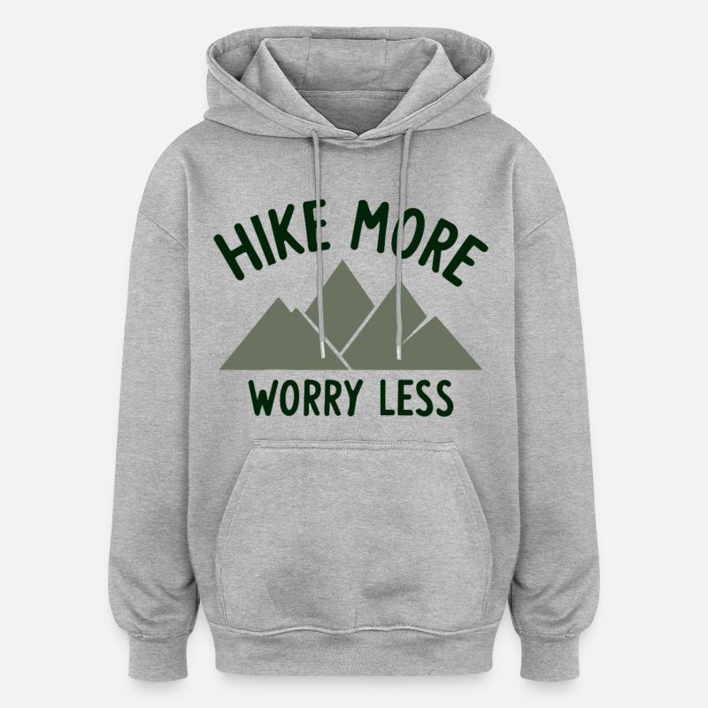 RANDONNER PLUS S’INQUIÉTER MOINS Spruch - Sweat à capuche oversize unisexe - gris chiné