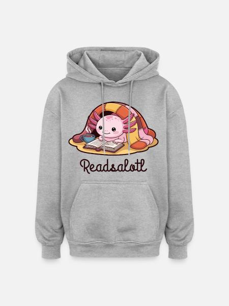 Readsalotl Axolotl-Lesebücher - Oversized Unisex Hoodie - Grau meliert
