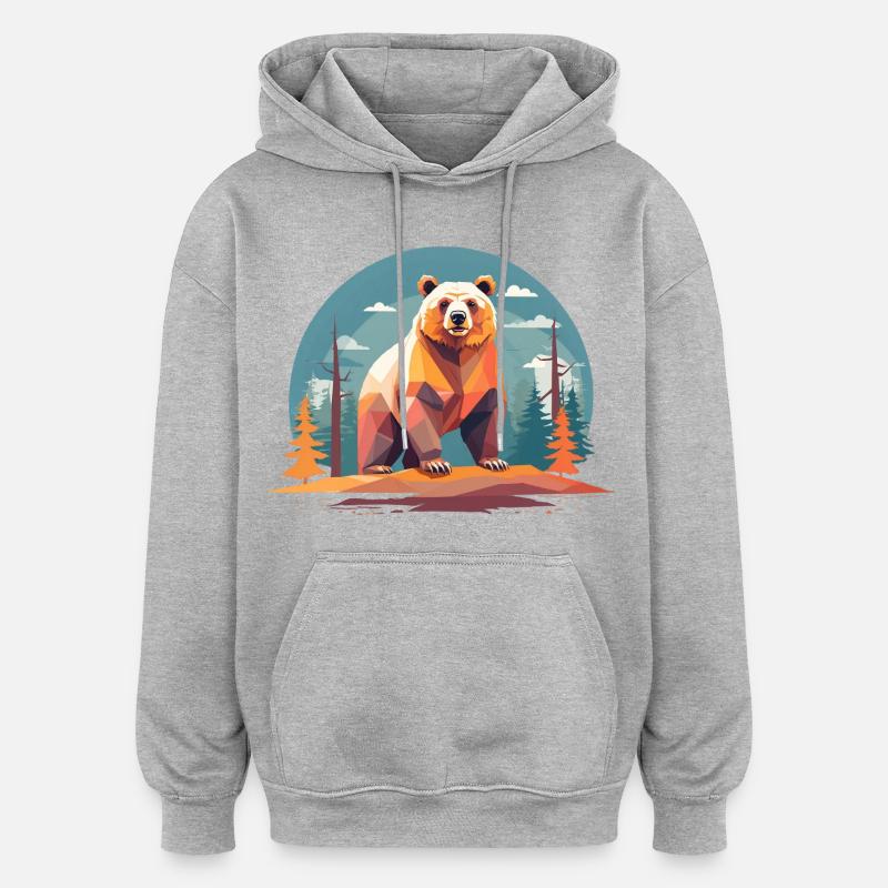 Polygone ours dans la forêt - Sweat à capuche oversize unisexe - gris chiné