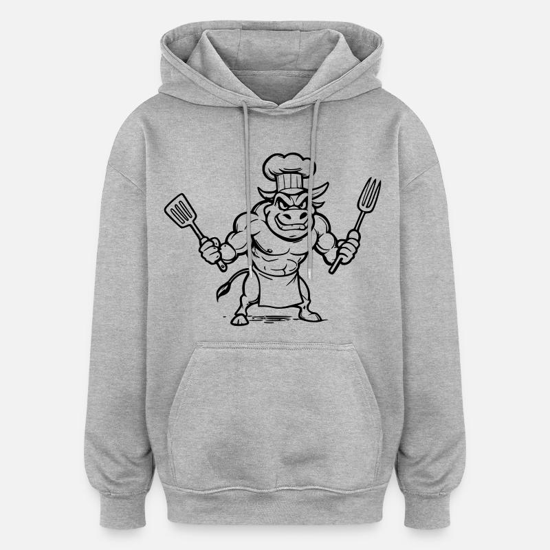 Taureau chef cuisinier  - Sweat à capuche oversize unisexe - gris chiné