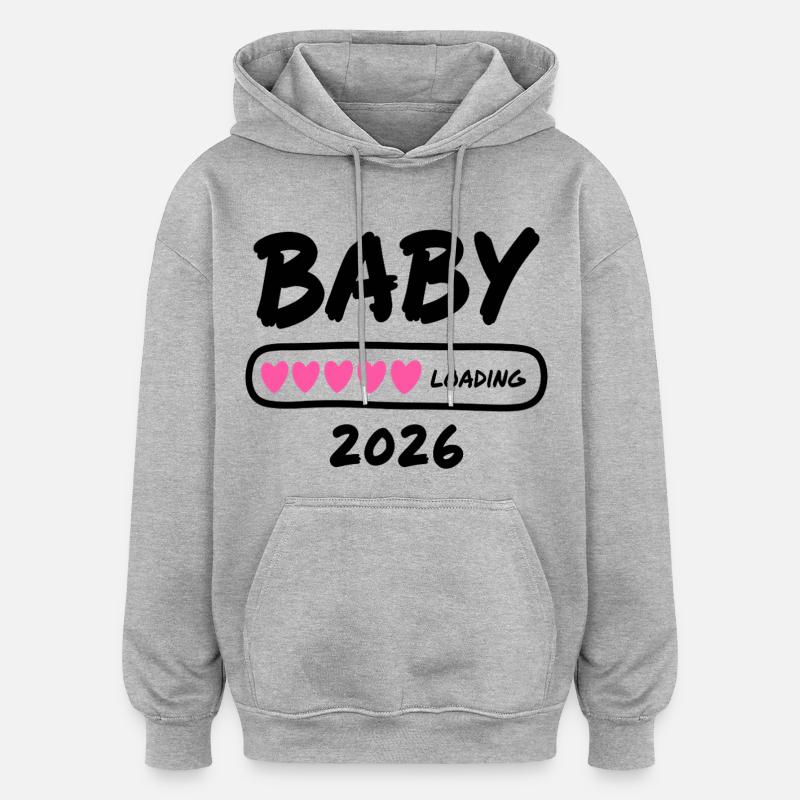Baby Loading 2026 Parents enceintes - Sweat à capuche oversize unisexe - gris chiné