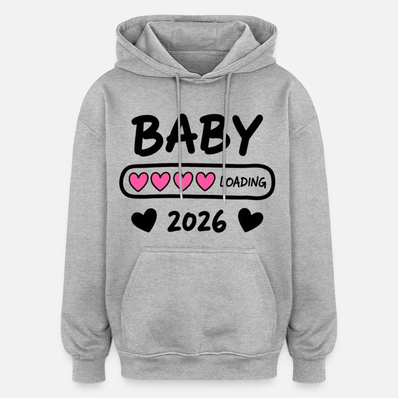 Baby Loading 2026 Parents enceintes - Sweat à capuche oversize unisexe - gris chiné