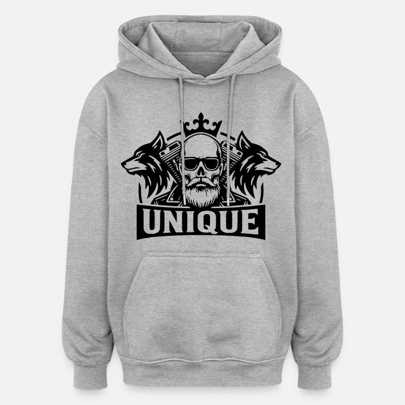 Unique Skull Wolf Biker Design - Oversized Unisex Hoodie - Grau meliert