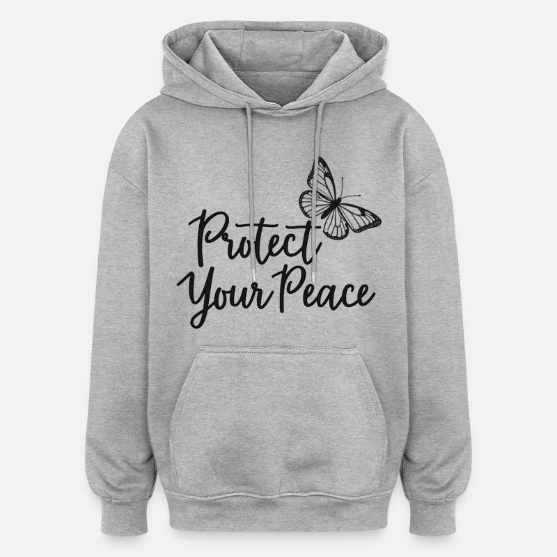 Proteggi la tua pace Farfalla Pace interiore - Felpa con cappuccio unisex oversize - grigio melange