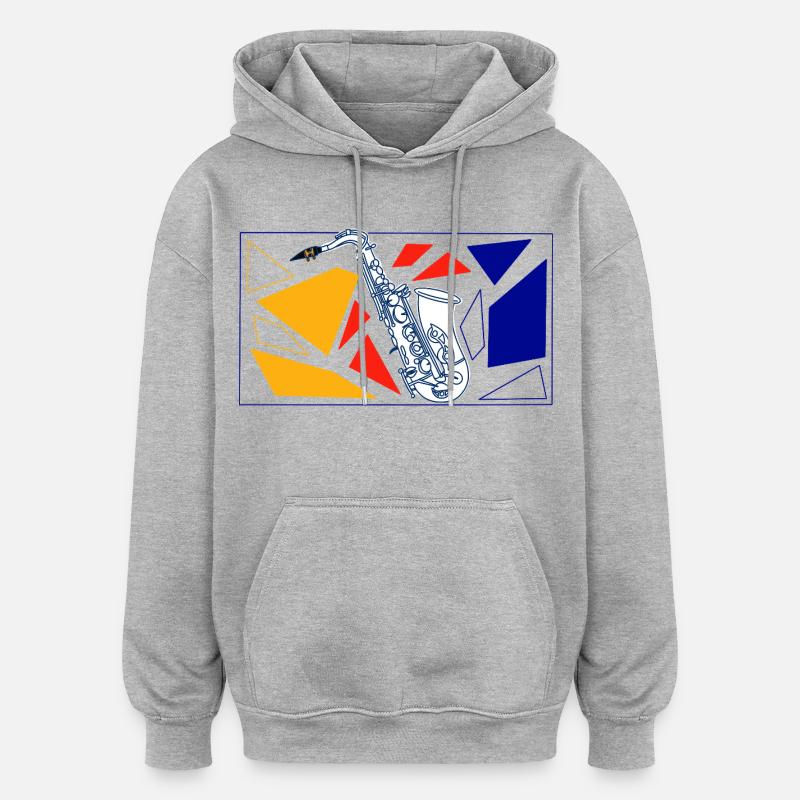 Saxophone Pop Art - Sweat à capuche oversize unisexe - gris chiné