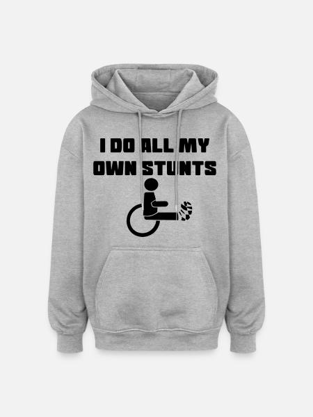 Rolstoel gebruiker met been in gips # - Oversized uniseks hoodie - grijs gemêleerd