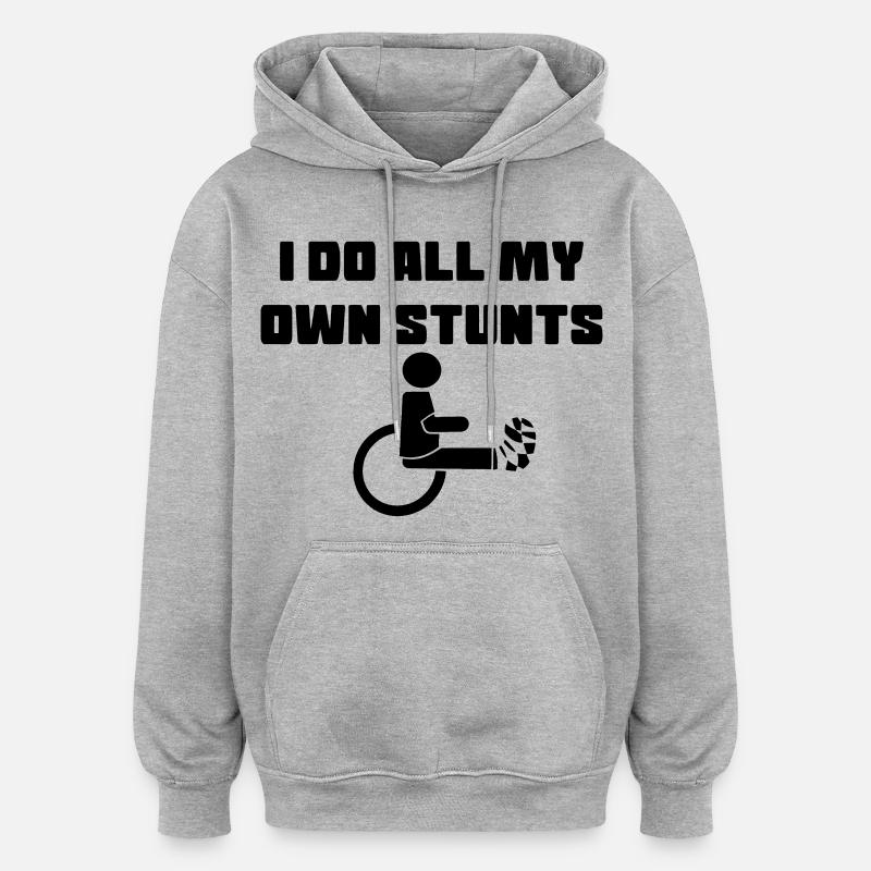 Rollstuhlfahrer mit Bein in Gips # - Oversized Unisex Hoodie - Grau meliert