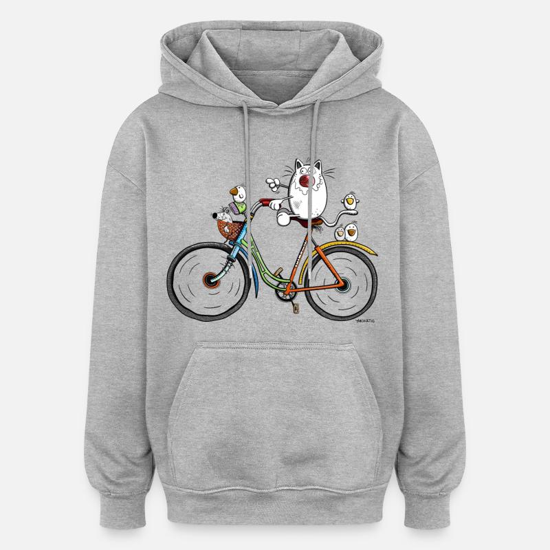 Chat à vélo - Sweat à capuche oversize unisexe - gris chiné