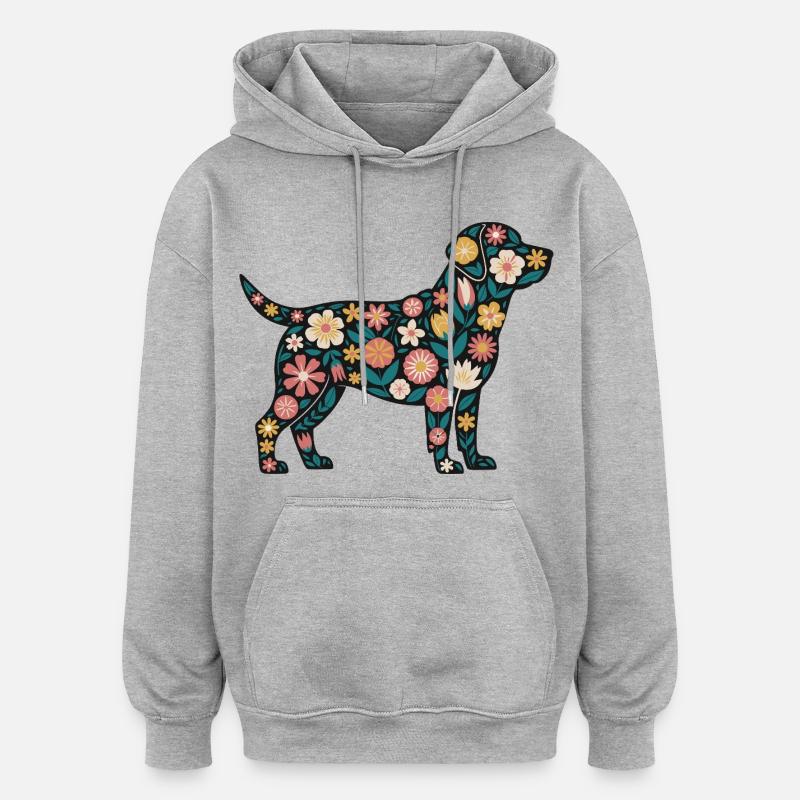 Silhouette de chien fleur - Sweat à capuche oversize unisexe - gris chiné
