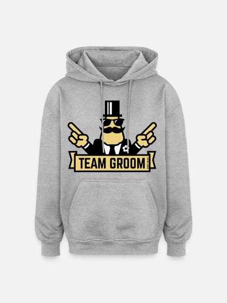 Team Groom (Pointing Stag Night Bachelor Party 3C) - Oversized Unisex Hoodie - heather grey