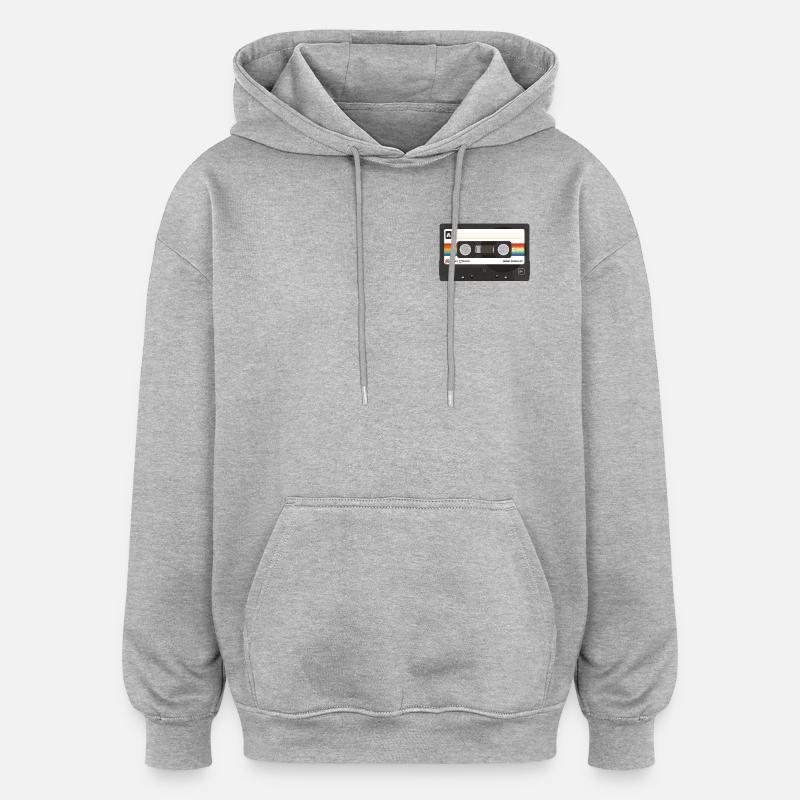 Bandes arc-en-ciel en cassette rétro - Sweat à capuche oversize unisexe - gris chiné