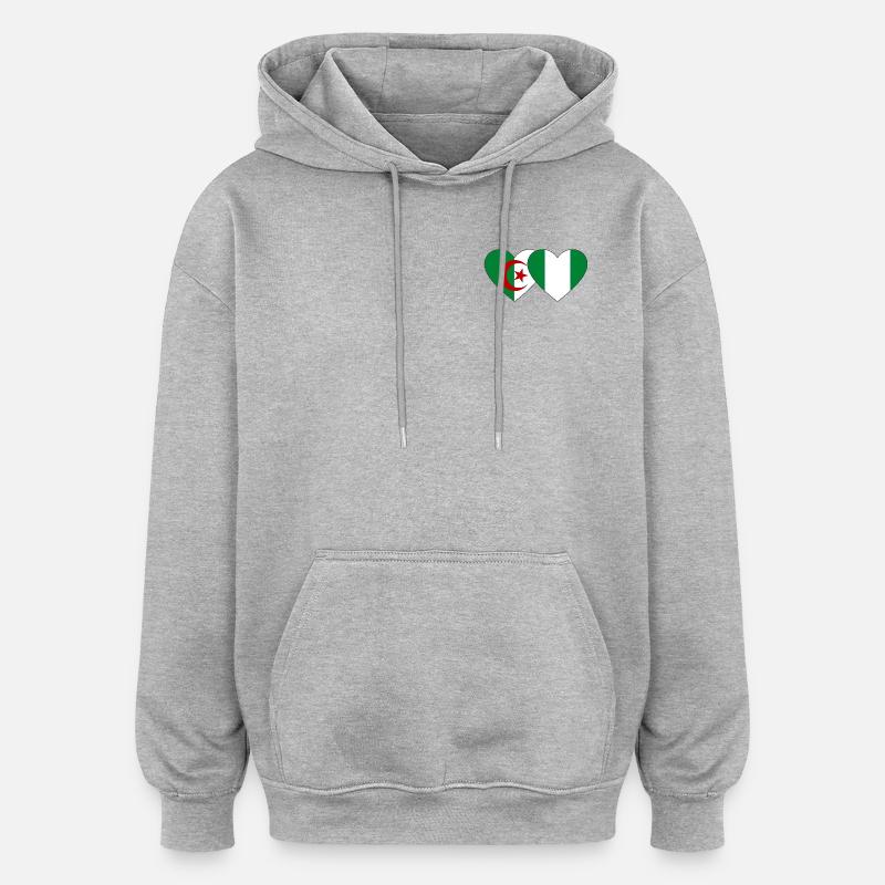 Drapeau Algérie Nigéria Cœur utilisé - Sweat à capuche oversize unisexe - gris chiné