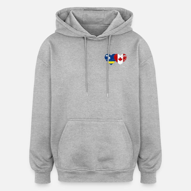 Curacao_Kanada_Flagge_Herz_used - Sweat à capuche oversize unisexe - gris chiné