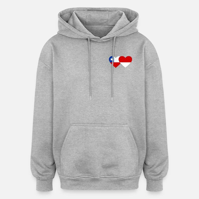 Chile_Polen_Flagge_Herz - Sweat à capuche oversize unisexe - gris chiné