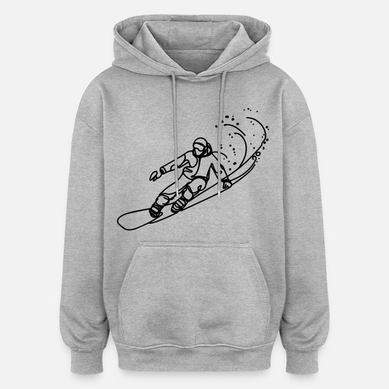 Dessin de snowboarder - Sweat à capuche oversize unisexe - gris chiné