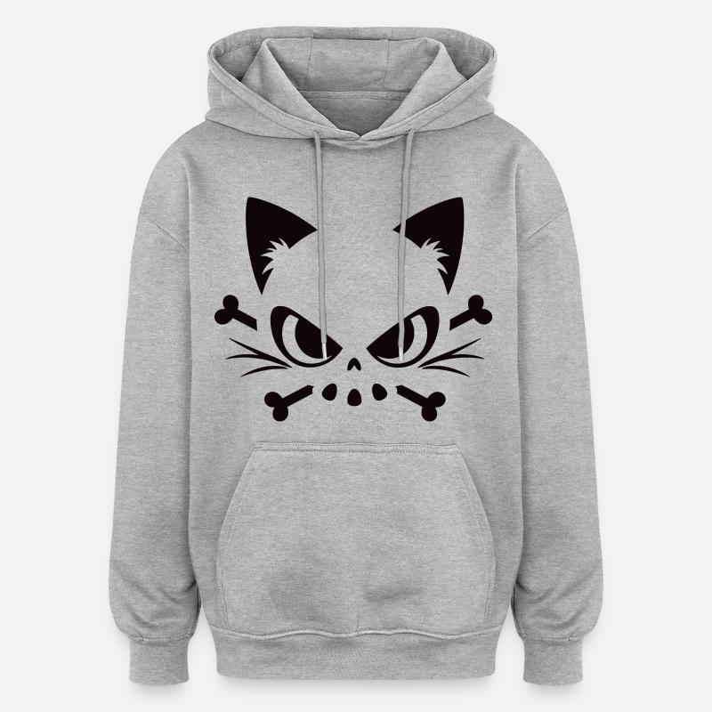 Cats Skull | Minimal Skull & Bones motif - Oversized Unisex Hoodie - heather grey